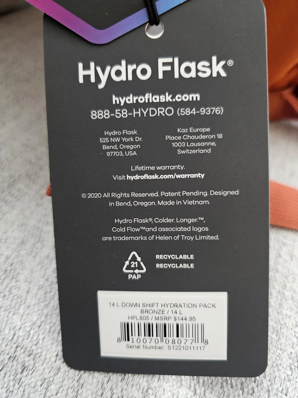 Hydro Flask Orange Everyday Hydration Backpack